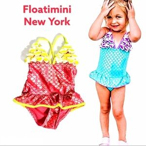NWT Floatimini Coral With Yellow Flowers Swimsuit
